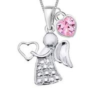 Goldene Hufeisen Herz Zirkonia Schutzengel Anhänger mit Kette 925 Echt Silber Kinder Mädchen Engel Taufe