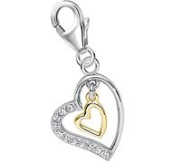 Goldene Hufeisen Herzen Karabiner Charm Anhänger für Bettelarmband aus 925 Sterling-Silber Gold mit Zirkonia