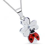 Goldene Hufeisen Kleeblatt mit Marienkäfer Anhänger Kette Mädchen Glücksbringer 38cm Kinderkette Silber 925