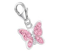 Goldene Hufeisen Kleine Kristall Schmetterling Charm Anhänger 925 Echt Silber Mädchen Kinder Damen (Rosa)