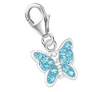 Goldene Hufeisen Kleine Kristall Schmetterling Charm Anhänger 925 Echt Silber Mädchen Kinder Damen (Blau)