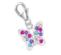 Goldene Hufeisen Kleine Kristall Schmetterling Charm Anhänger 925 Echt Silber Mädchen Kinder Damen (Multicolor)