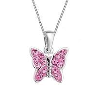 Goldene Hufeisen Kristall Schmetterling ANHÄNGER + 40cm KETTE 925 Echt Silber Mädchen Baby Kinder Halskette (4) Rosa
