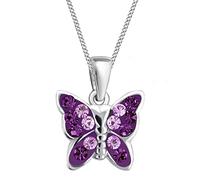Goldene Hufeisen Kristall Schmetterling ANHÄNGER + 40cm KETTE 925 Echt Silber Mädchen Baby Kinder Halskette (2) Lila-Amethyst