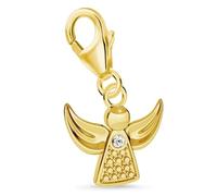Goldene Hufeisen Mini klein Schutzengel Karabiner Charm Anhänger für Bettelarmband oder Kette 925 Sterling-Silber mit Zirkonia (Gold)