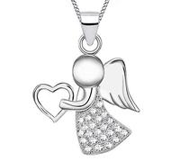 Goldene Hufeisen Schutzengel Anhänger mit Kette 925 Silber Zirkonia steine Kristallklar