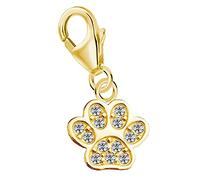 Goldene Hufeisen Zirkonia Tierpfote Karabiner Charm Anhänger für Bettelarmband aus 925 Sterling-Silber Vergoldet