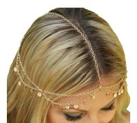 Goldene Kopfkette - Pailletten Mode Boho Festival | Mehrschichtiges Ketten Haarband Damenschmuck | Für Damen Mädchen Ball Hochzeit Veranstaltung Urlaub Maskerade Fotoshooting