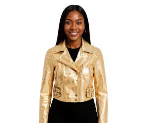 Goldene, kurze Brando-Bikerjacke aus Leder für Damen - Bellville EU 38 / UK 10