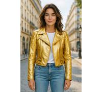 Goldene, verkürzte Brando-Bikerjacke aus Leder für Damen - Durban EU 38 / UK 10