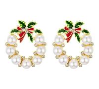 Goldene Weihnachtskranz-Ohrringe - personalisierte modische Weihnachtsbaumperlen und Schneeflockenglocken - stilvolle Urlaubsohrringe