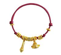 Goldenes Feng Shui Charm-Armband - handgewebtes Vintage-Kordelamulett für akademischen Erfolg und Reichtum, One Size, Stein, Kein Edelstein