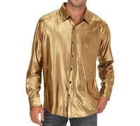 Goldenes Hemd Herren, Glitzer Hemd Herren: Pailletten Oberteil Glitzerhemd Disco Outfit Herrenhemden Langarm Festliches Ausgefallene Hemden Party Langarmhemd 70er Jahre Silvester Shirt Freizeithemd