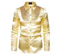 Goldenes Hemd Herren, Pailletten Hemd Herren: Glitzer Outfit Glitzerhemd Ausgefallene Hemden Silvester Shirt 70er Jahre Disco Outfit Festliches Langarmhemd Party Herrenhemden Langarm Faschingskostüme