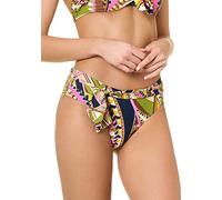goldenpoint Bikini Damen Badeanzug Slip hoher Schnitt mit Gürtel Glam Suite, Farbe Mehrfarbig, Größe XL