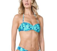 Goldenpoint Damen-Badeanzug Oasis - hoher Teil des Bikinis - leicht gepolstertes Stirnband mit Borte aus Mikrofaser, blau, 75B
