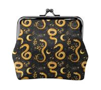 Goldfarbene Geldbörse mit Schlangenblättern, Münzgeldbörse für Damen, Kuss-Lock-Geldbörse, kleine Geldbörse aus PU-Leder