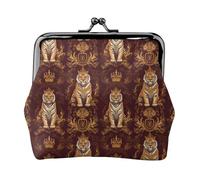 Goldfarbene Geldbörse mit Tigerkronen-Druck, Münzgeldbörse für Damen, Kuss-Lock-Geldbörse, kleine Geldbörse aus PU-Leder