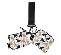 Goldfarbene schwarze Pferde für Damen, Münzgeldbörse, Kartenetui, niedlich, modisch, Schlüsselhalter mit Handgelenkschlaufe für Damen und Mädchen, 2 Stück, Goldfarbene schwarze Pferde, 1 size