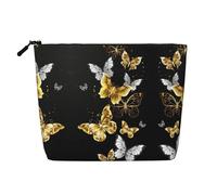 Goldfarbene weiße Schmetterlinge, schwarz, eine vielseitige Reise-Make-up-Tasche, ideal für den Alltag und Geschäftsreisen, Schwarz , Einheitsgröße, Kulturbeutel