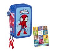 Goldkids- Federmäppchen 3 Fächer - Mäppchen für für Mädchen und Jungen - Federmappe 3-Fach Federtasche Gefüllte Schüleretui Schulmäppchen und Hausaufgabenheft - Spider-Man