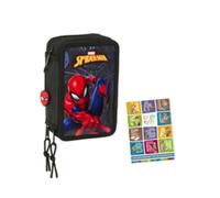 Goldkids- Federmäppchen 3 Fächer - Mäppchen für für Mädchen und Jungen - Federmappe 3-Fach Federtasche Gefüllte Schüleretui Schulmäppchen und Hausaufgabenheft - Spiderman