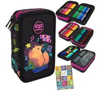 Goldkids - Federmäppchen 3 Fächer - Mäppchen für für Mädchen und Jungen - Federmappe 3-Fach Federtasche Gefüllte Schüleretui Schulmäppchen und Hausaufgabenheft - Capybara Motiv