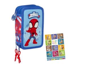 Goldkids- Federmäppchen 3 Fächer - Mäppchen für für Mädchen und Jungen - Federmappe 3-Fach Federtasche Gefüllte Schüleretui Schulmäppchen und Hausaufgabenheft - Spider-Man