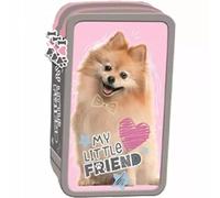 Goldkids - Federmäppchen 3 Fächer - Mäppchen für Mädchen und Jungen - Federmappe 3-Fach Federtasche 44-teilig Gefüllte Schüleretui Schulmäppchen- Hund Motiv