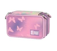 Goldkids - Federmäppchen 3 Fächer - Mäppchen für Mädchen und Jungen - Federmappe 3-Fach Federtasche 46-teilig Gefüllte Schüleretui Schulmäppchen- Schmetterling Motiv