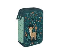 Goldkids - Federmäppchen 3 Fächer - Mäppchen für Mädchen und Jungen - Federmappe 3-Fach Federtasche Gefüllte Schüleretui Schulmäppchen - Hirsch Motiv