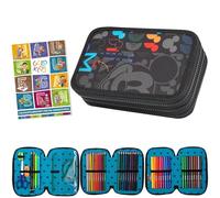 Goldkids - Federmäppchen 3 Fächer - Mäppchen für Mädchen und Jungen - Federmappe 3-Fach Federtasche Gefüllte Schüleretui 46-teilig - Schulmäppchen und Hausaufgabenheft - Mickey Motiv