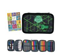 Goldkids - Federmäppchen 3 Fächer - Mäppchen für Mädchen und Jungen - Federmappe 3-Fach Federtasche Gefüllte Schüleretui 46-teilig - Schulmäppchen und Hausaufgabenheft