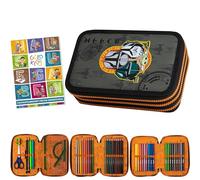 Goldkids - Federmäppchen 3 Fächer - Mäppchen für Mädchen und Jungen - Federmappe 3-Fach Federtasche Gefüllte Schüleretui 46-teilig - Schulmäppchen und Hausaufgabenheft - Mandalorian Motiv