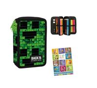Goldkids - Federmäppchen 3 Fächer - Mäppchen für Mädchen und Jungen - Federmappe 3-Fach Federtasche Gefüllte Schüleretui Schulmäppchen und Hausaufgabenheft - Game Motiv