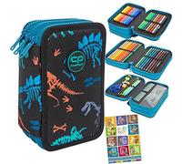 Goldkids Federtasche 3-fache Federmappe FOSSIL Tiere Federmäppchen 46-teilig gefüllte Schüleretui Stifte und Pinsel inkl. Aufgabenheft Federbox Etui Stiftetasche Schlamper-Etui Schul-Etui