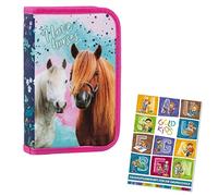 Goldkids Federtasche Federmappe Federmäppchen ohne Inhalt Schüleretui Stifte und Pinsel Fanartikel inkl. Aufgabenheft Federbox Etui Stiftetasche Schlamper-Etui Schul-Etui Pferd Motiv