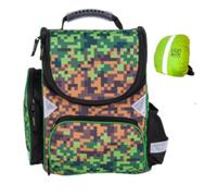 Goldkids - Rucksack Schulrucksack Teenager Kinderrucksack für Jungen und Mädchen mit Regenschutz - Pixel Game Motiv
