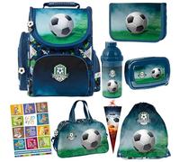 Goldkids - Schulranzen für Jungen, 8er-Set - Schul-Rucksack für Kinder mit Federmäppchen - Schuhbeutel und Hausaufgabenheft - Fußball Motiv - 1-3 Klasse