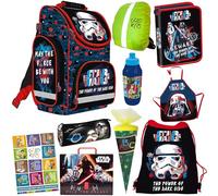 Goldkids - Schulranzen für Jungen ab 1 Klasse - Schul-Rucksack Kinder mit Star Wars -Motiv - Federmäppchen Schuhbeutel - Schürze Zuckertüte - Aktentasche mit Griff - Trinkflasche 1-3 Klasse