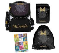 Goldkids - Schulranzen für Jungen und Mädchen, 4er-Set - Schul-Rucksack für Kinder mit Federmäppchen - Schuhbeutel und Hausaufgabenheft - Minnie Maus Motiv - 1-3 Klasse