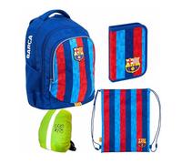 Goldkids Schulranzen für Jungen und Mädchen, 4er-Set - Schul-Rucksack für Kinder mit Federmäppchen, Schuhbeutel und Regenschutz - FC Barcelona