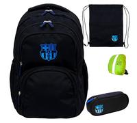 Goldkids - Schulranzen für Jungen und Mädchen, 4er-Set - Schul-Rucksack für Kinder mit Schlampermäppchen - Schuhbeutel und Regenschutz - FC BARCELONA