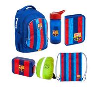 Goldkids Schulranzen für Jungen und Mädchen, 6er-Set - Schul-Rucksack für Kinder mit Federmäppchen, Schuhbeutel Trinkflasche und Brotdose - FC Barcelona