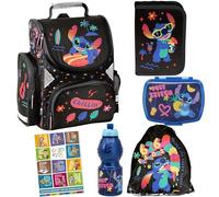 Goldkids - Schulranzen für Jungen und Mädchen, 6er-Set - Schul-Rucksack für Kinder mit Federmäppchen - Schuhbeutel und Hausaufgabenheft - Lilo und Stitch Motiv - 1-3 Klasse (6er-Set)