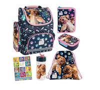 Goldkids - Schulranzen für Jungen und Mädchen, 6er-Set - Schul-Rucksack für Kinder mit Federmäppchen - Schuhbeutel Trinkflasche und Brotdose - Einhorn Motiv - 1-3 Klasse