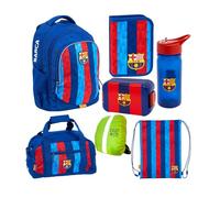 Goldkids Schulranzen für Jungen und Mädchen, 7er-Set - Schul-Rucksack für 1 -tlg. Kinder mit Federmäppchen-, Schuhbeutel Trinkflasche und Brotdose- FC Barcelona