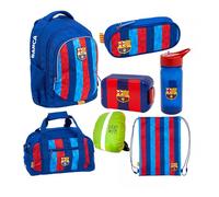 Goldkids Schulranzen für Jungen und Mädchen, 7er-Set - Schul-Rucksack für Kinder mit Schlampermäppchen, Schuhbeutel Trinkflasche und Brotdose- FC Barcelona