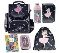 Goldkids - Schulranzen für Jungen und Mädchen - Schul-Rucksack für Kinder mit Federmäppchen - Schuhbeutel, Brotdose, Trinkflasche und Hausaufgabenheft - Ballerina Motiv - 1-3 Klasse