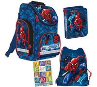 Goldkids Schulranzen Set Spiderman Marvel Ranzen Federmappe Turnbeutel Aufgabenheft für die Grundschule 4er Set. Geeignet ab der ersten Klasse der Grundschule